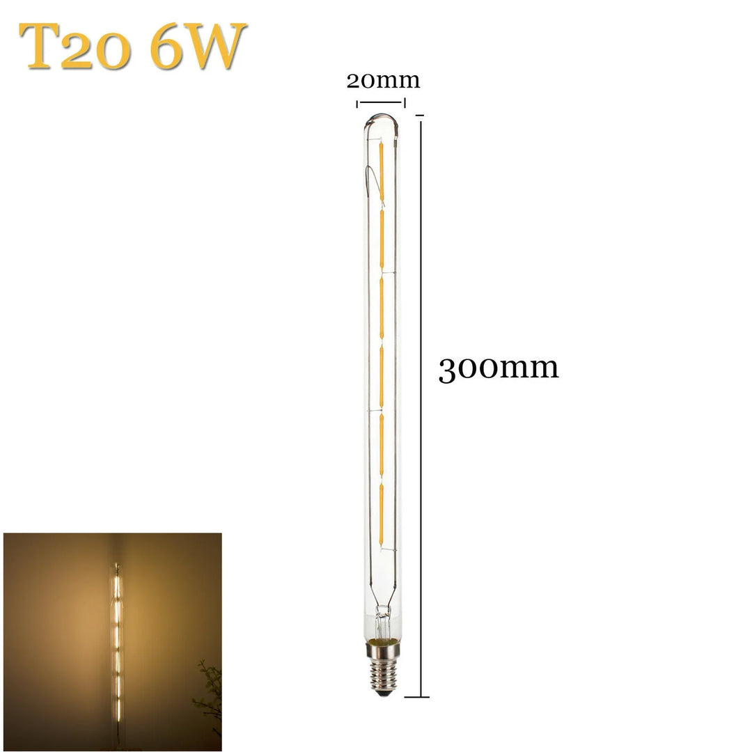 Stimmungsvolle LED Röhrenlampe E14, Vintage Filament Optik, warmweiß 2700K. Ideal für Restaurant und Café.