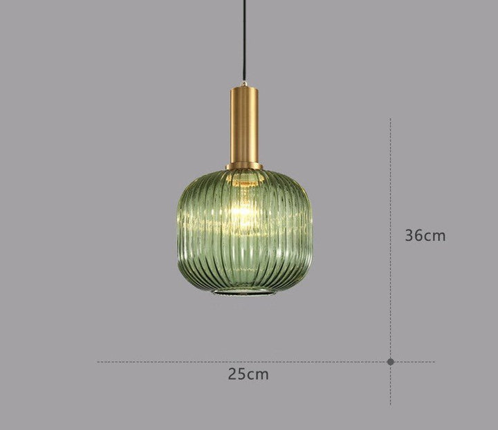 Vintage Glas-Hängeleuchte, Detailansicht des Lampenschirms aus farbigem Glas.