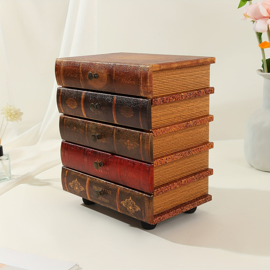 Dekorative Vintage Holz-Sammlerbox im einzigartigen Buch-Design, perfekt als Heimdekoration und Geschenk.