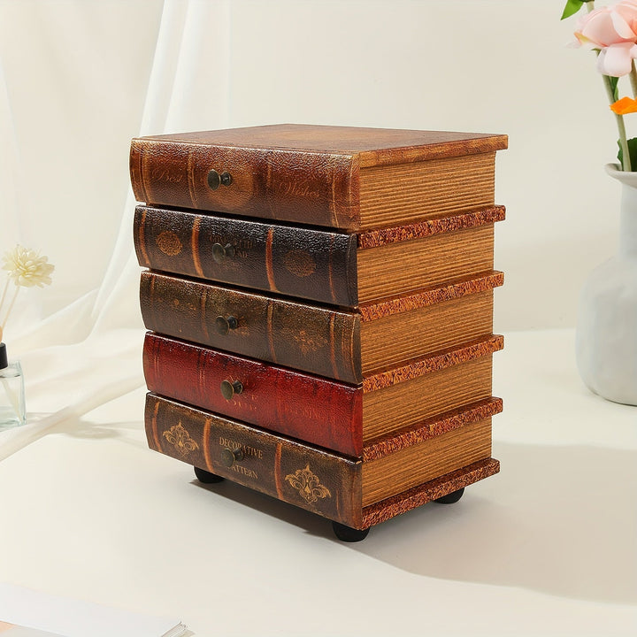 Dekorative Vintage Holz-Sammlerbox im einzigartigen Buch-Design, perfekt als Heimdekoration und Geschenk.