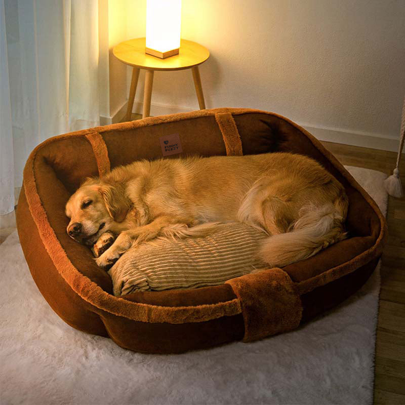 Vintage Hundebett Sofa in Braun, gemütlich & beruhigend. Gelenkschonendes Tierbett für erholsamen Schlaf.