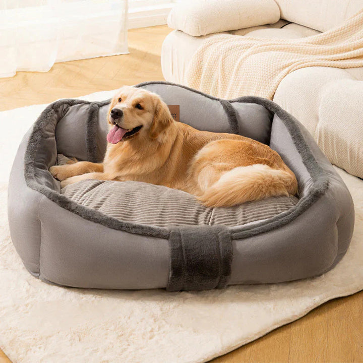 Robustes Vintage Hundebett Sofa für lange Haltbarkeit. Gemütliches, beruhigendes Haustierbett in Braun.