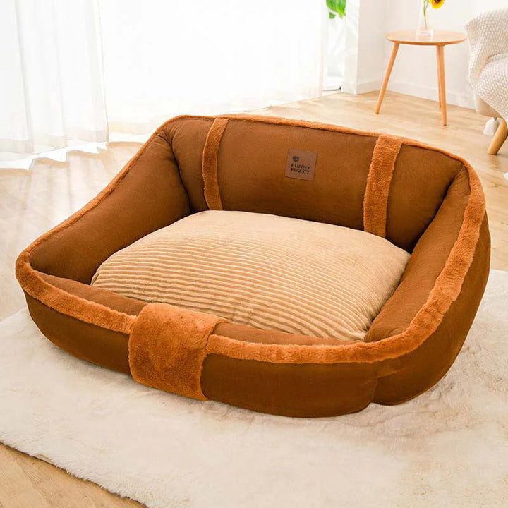 Gemütliches Vintage Hundebett Sofa, braun. Gelenkschonendes, beruhigendes und waschbares Haustierbett für Komfort.