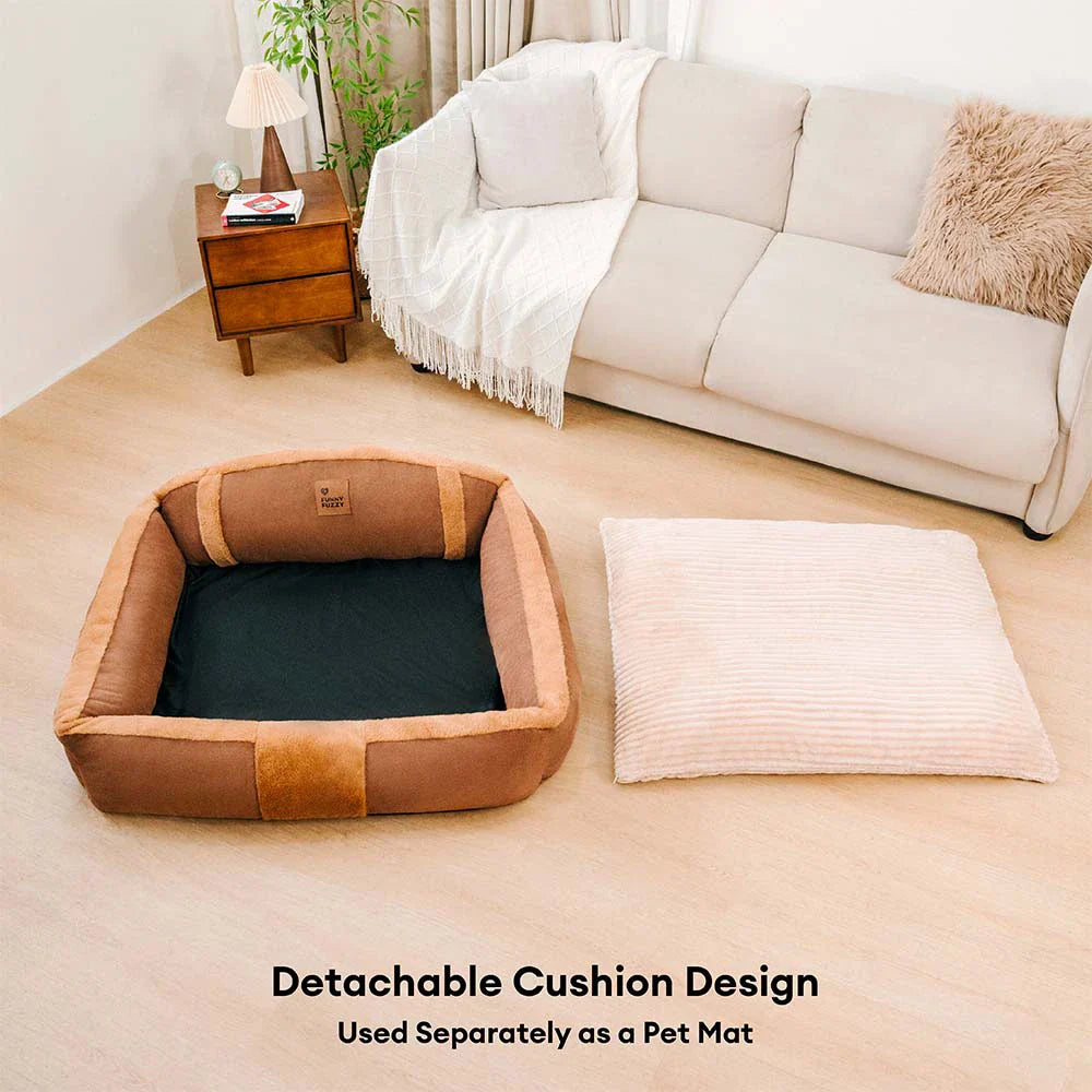 Beruhigendes Hundesofa in Grau, ideal für ängstliche Hunde. Vintage Tierbett, super weich & gelenkschonend.
