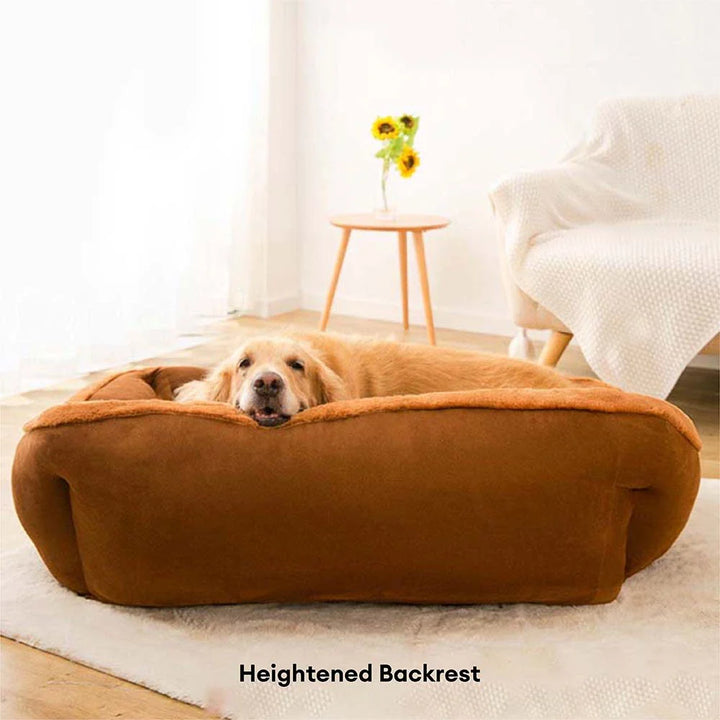 Braun Vintage Hundebett Sofa, handgefertigt für optimalen Komfort. Beruhigendes Tierbett für alle Hunderassen.