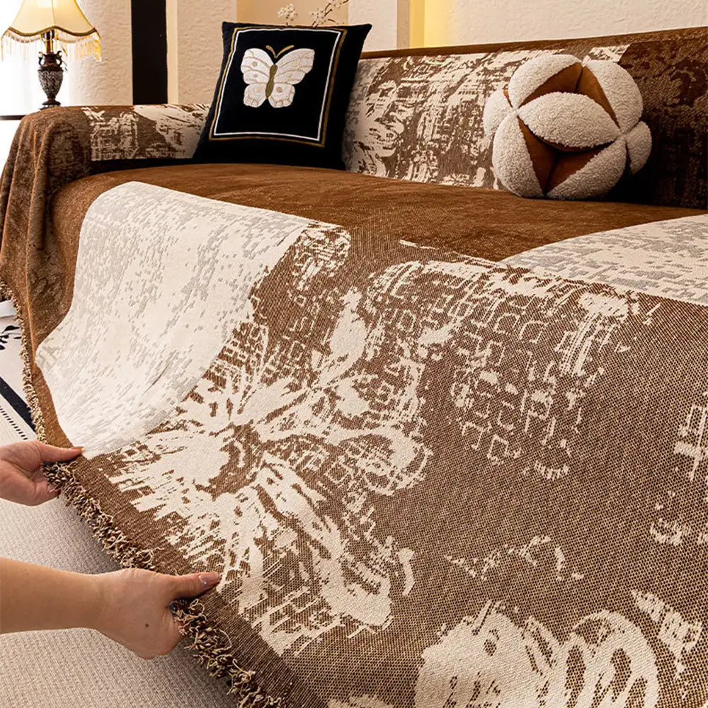Dekorativer Möbelbezug, Vintage-Jacquard-Chenille, botanisches Muster, schützt Ihre Couch.