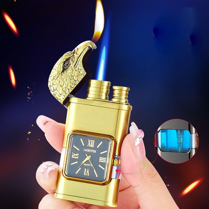 Elegantes Jetflamme Sturmfeuerzeug, butanbetrieben, für Herren, Vintage-Look, ideal als Geschenk.