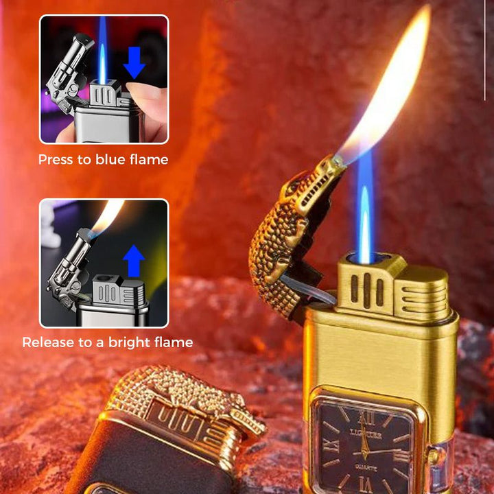 Herren Vintage Taschenfeuerzeug mit Adler-Design, starke Jetflamme, Sturmfeuerzeug, Butan.