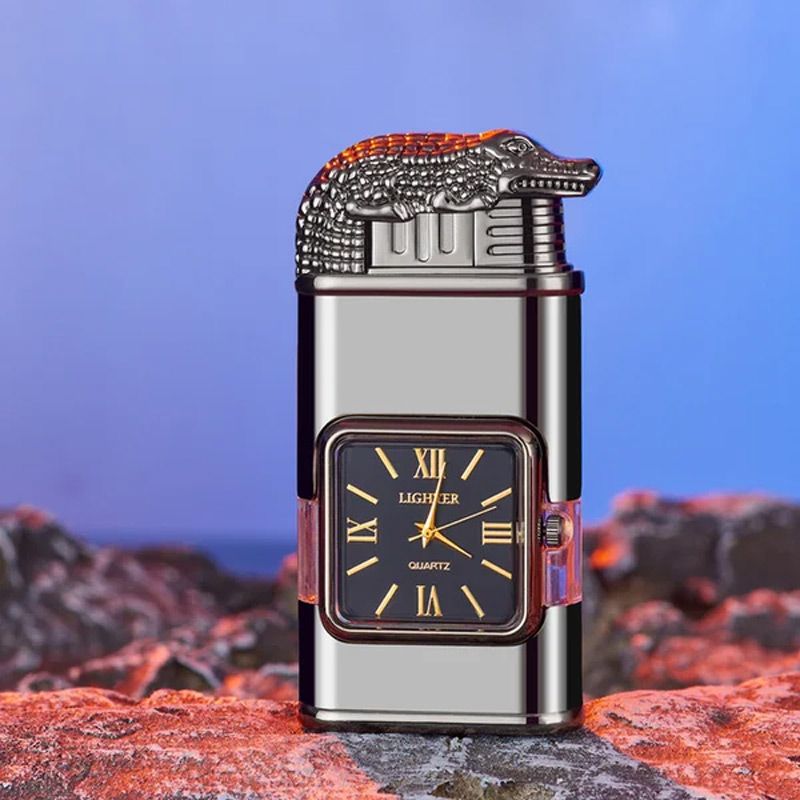 Industrielles Zahnrad-Design Jetflamme Taschenfeuerzeug, Vintage-Look, nachfüllbar, für Herren.