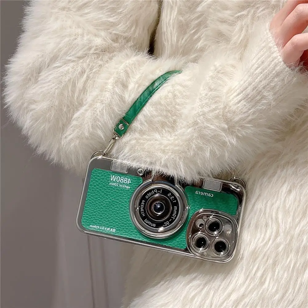Vintage Kamera iPhone Hülle mit Riemen, stilvolle Retro-Schutzhülle in Lederoptik für Ihr Smartphone.