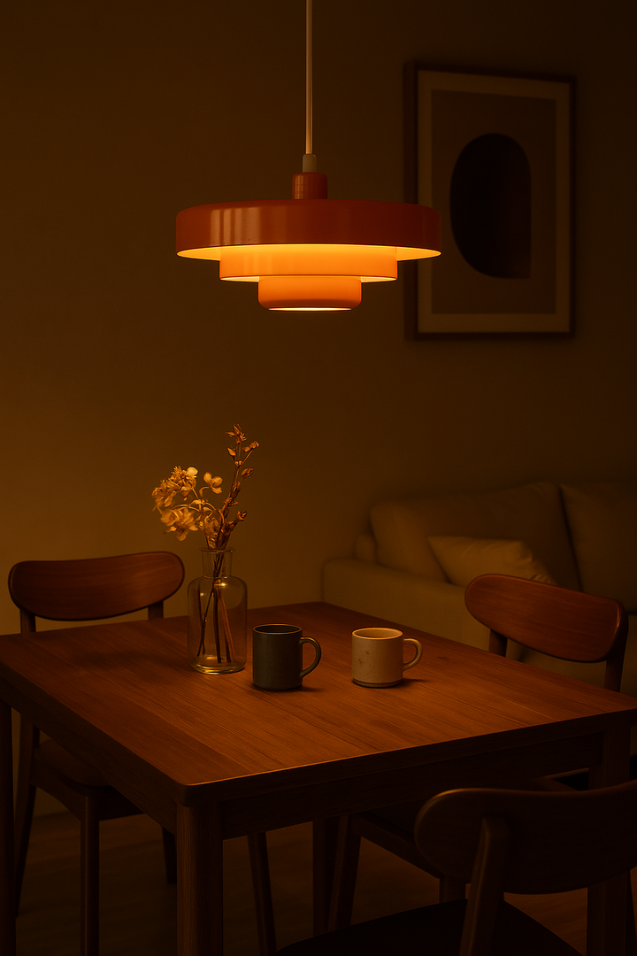 Deckenleuchte LED Vintage im Wohnzimmer; stimmungsvolles Licht für moderne Wohnungseinrichtung.