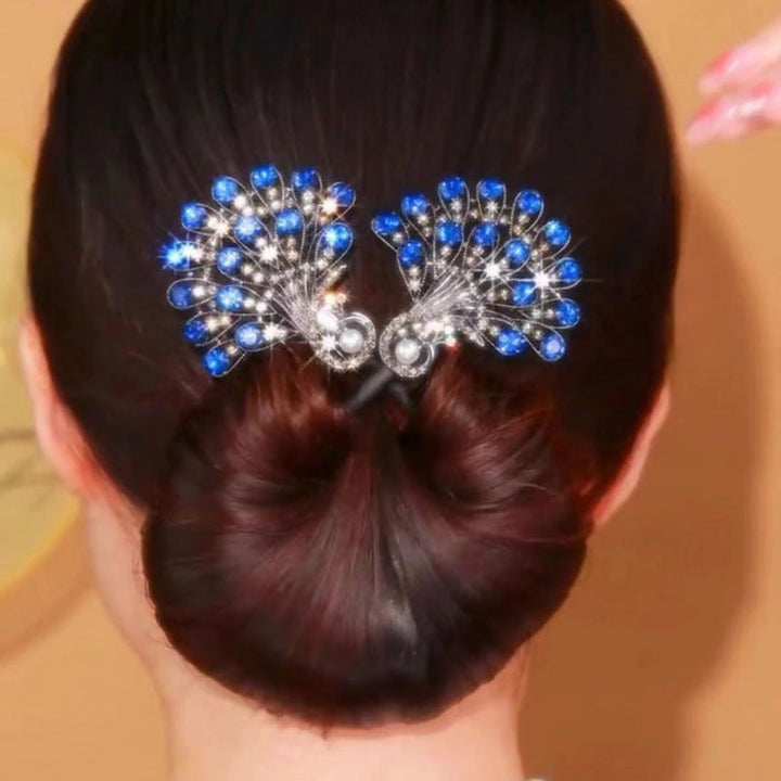 Vintage Pfauen Haarspange für Damen mit eleganten blauen und grünen Federn, ein schönes Haaraccessoire.
