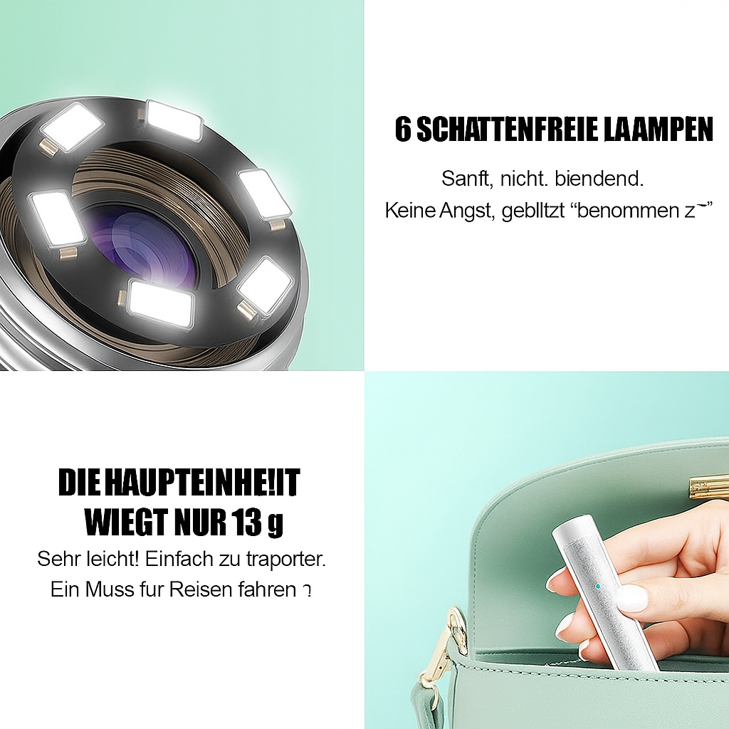Komplettset: Visueller Ohrreiniger & Ohrenschmalzentferner mit HD-Kamera, Ladekabel & Aufsätzen für Hygiene.