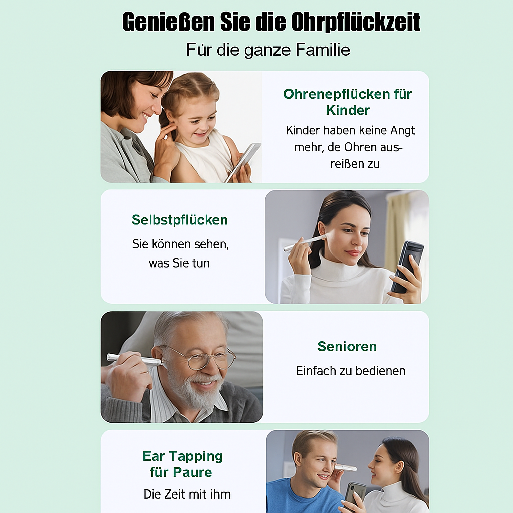 Nahaufnahme des Kamerakopfes des visuellen Ohrreinigers, zeigt die Präzision für sanfte Ohrenschmalzentfernung.