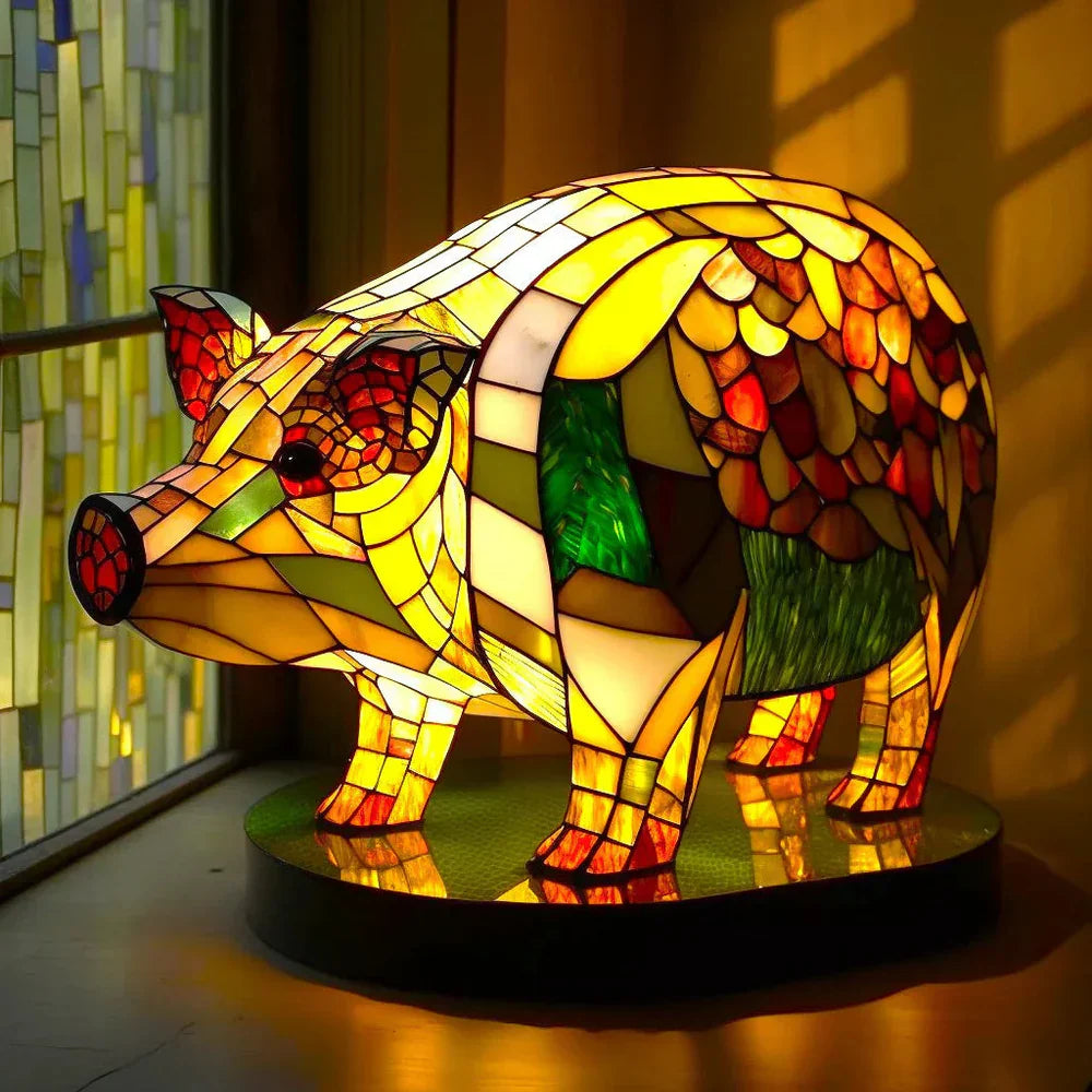 Einzigartige Buntglas Tierlampe von VitraFauna, handgefertigt für Ihr Zuhause.