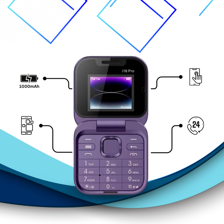 Offenes Vivolux Klapphandy mit Tasten und Display. Leistungsstarkes Dual-SIM Mobiltelefon.