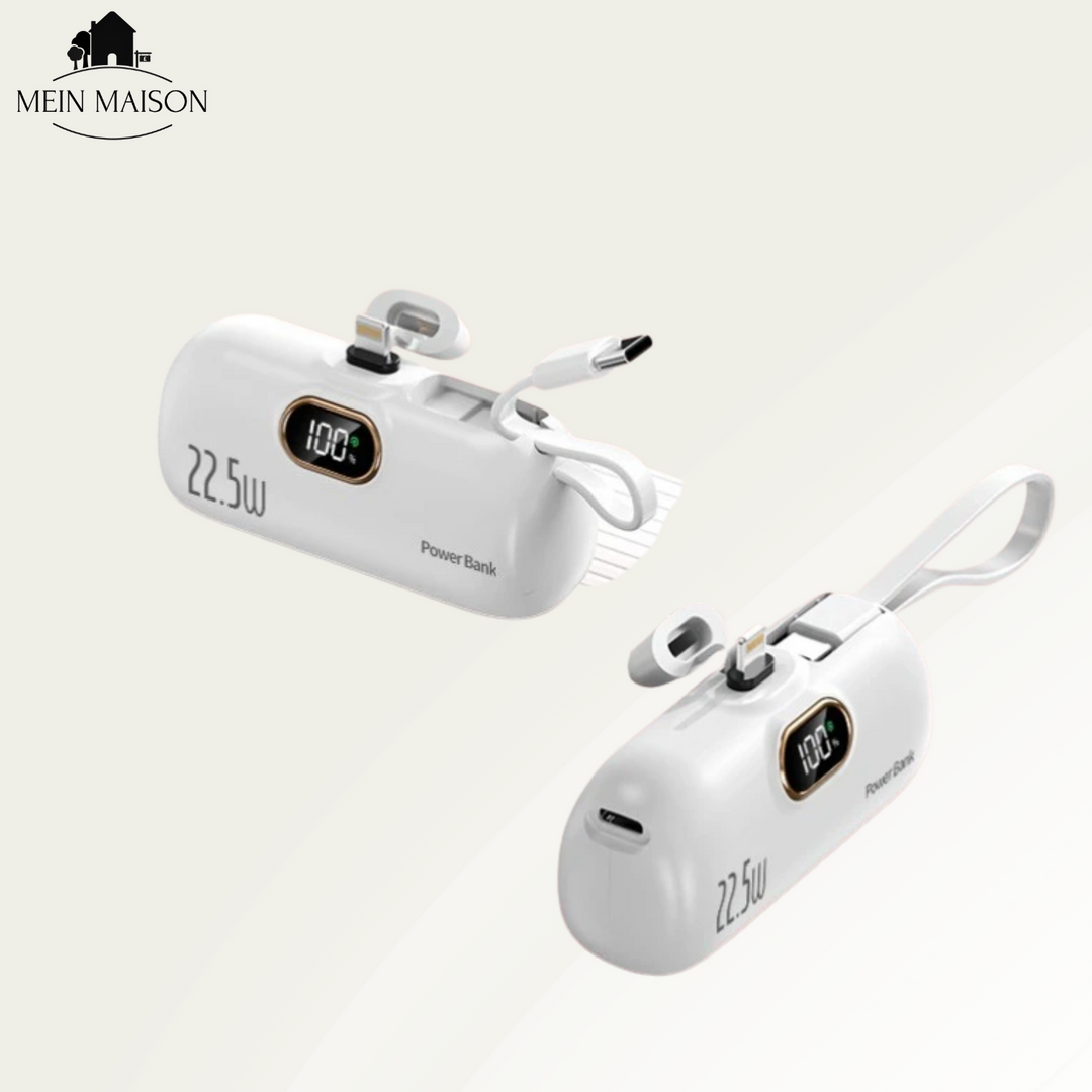 Hochwertiges Material der VoltZip Mini Powerbank, ein langlebiger mobiler Handy Akku für iPhones.