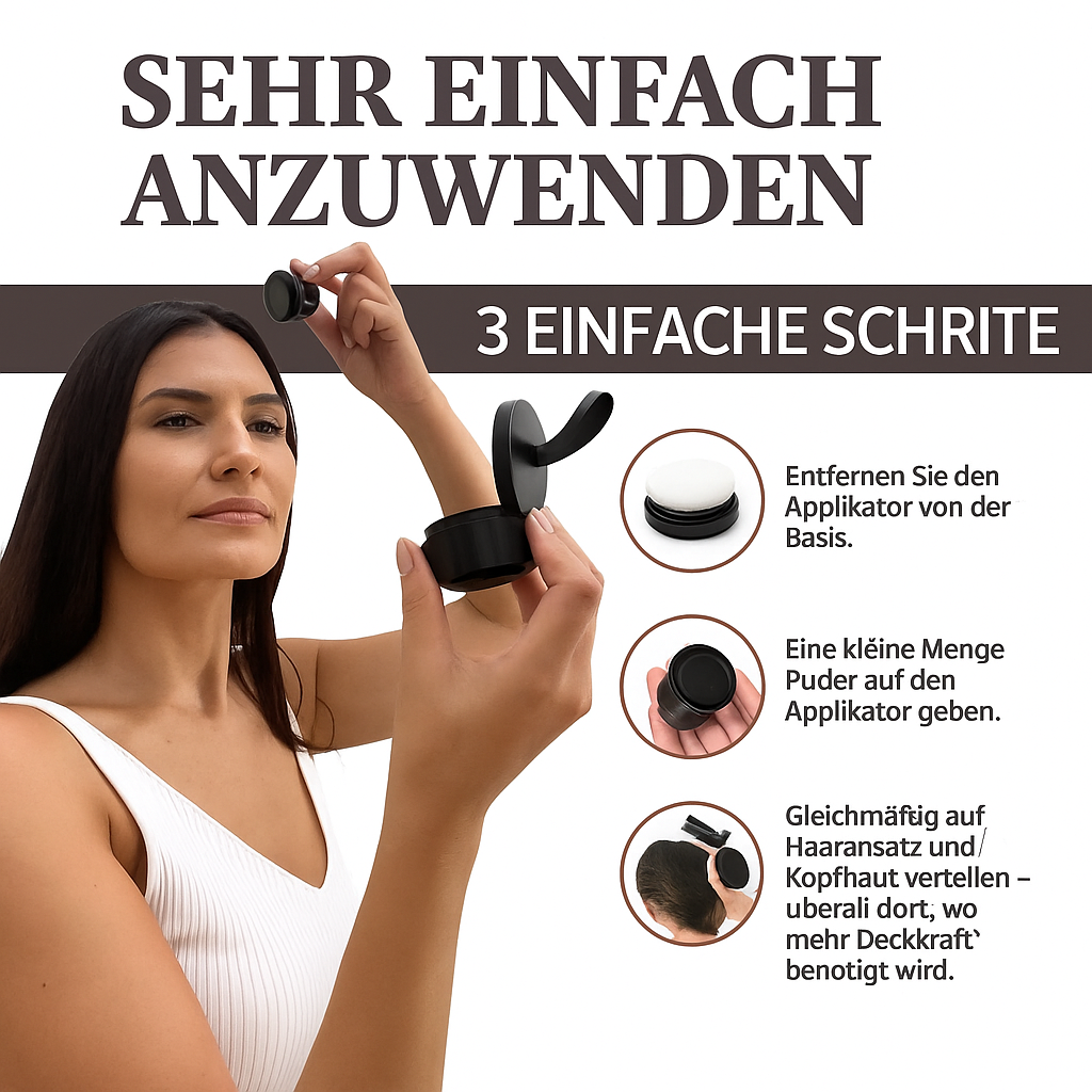 VoluHair SoftCover Haarpuder zur Ansatzkaschierung & Grauabdeckung. Sofortige Haarfülle & Volumen für Styling.