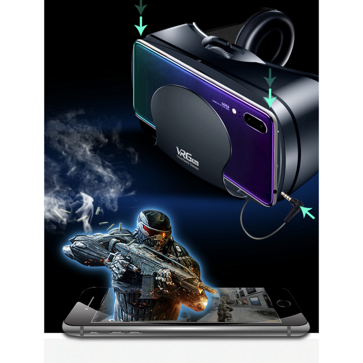 Moderne VR-Brille für iPhone & Android. Immersives 3D Kinoerlebnis und Virtual Reality Gaming zu Hause.