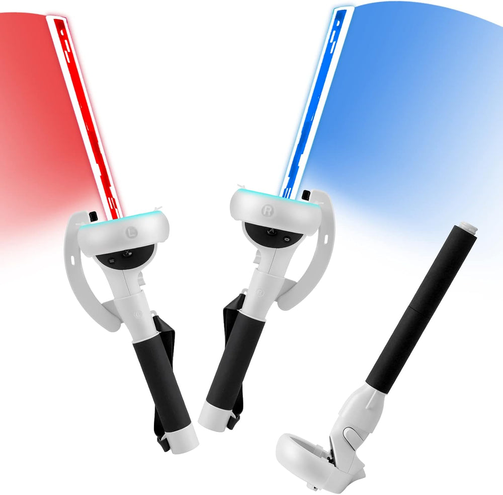 Verlängerungsgriffe für Meta Quest 2 VR-Controller. Ideal für Beat Saber, erhöhen Immersion und Spielkontrolle.