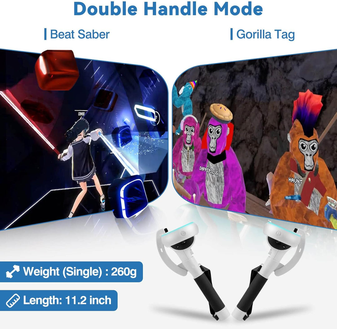 Ergonomische VR-Controller-Griffe für Meta Quest 2. Verbesserter Halt und Gaming-Erlebnis bei VR-Sportarten.