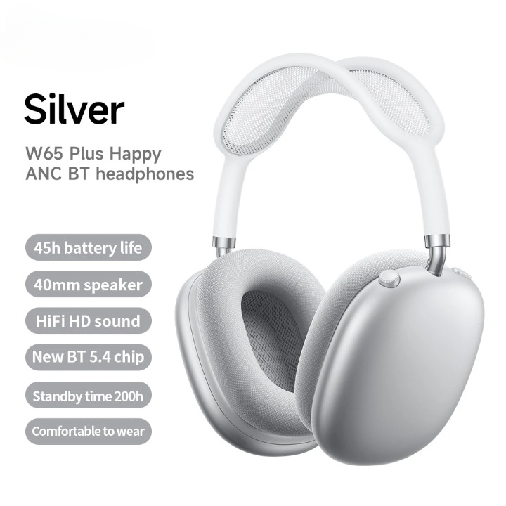 Kabellose Premium Kopfhörer W65 Plus, Over-Ear mit ANC, exzellenter Klangqualität und langer Akkulaufzeit.