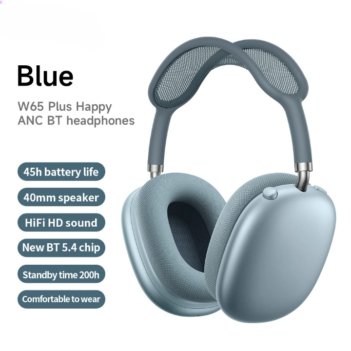 W65 Plus Kopfhörer mit aktiver Geräuschunterdrückung, Over-Ear Design und Bluetooth für Musikgenuss unterwegs.