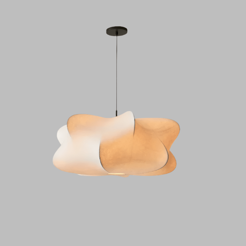 Japanische Seiden-Pendelleuchte Sana Wabi-Sabi, sorgt für ein beruhigendes, elegantes Lichtambiente.