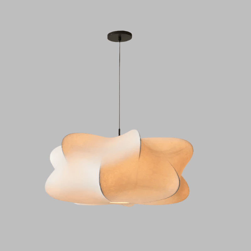 Elegante Wabi-Sabi Hängeleuchte Sana aus Seide, japanisch, perfekt für moderne minimalistische Einrichtung.