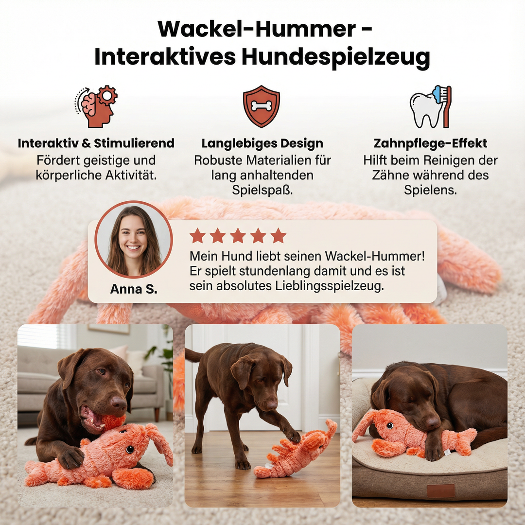 Robuster Wackel-Hummer als Hundespielzeug, das wackelt und zur interaktiven Beschäftigung anregt.