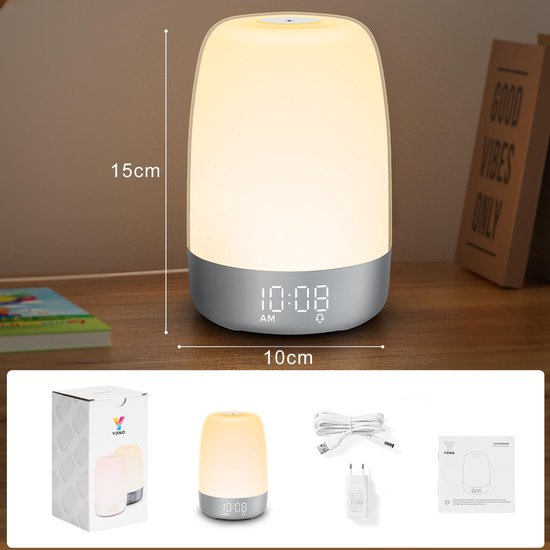 Modernes Aurora Wake-up-Light: Wecker mit Sonnenaufgangssimulation, Naturgeräuschen & dimmbarem Licht.
