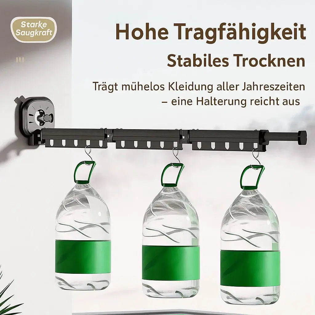 Kompakter Wäschetrockner für Balkon, saugnapf-montiert, bohrfrei, ideal für frische Wäschepflege.