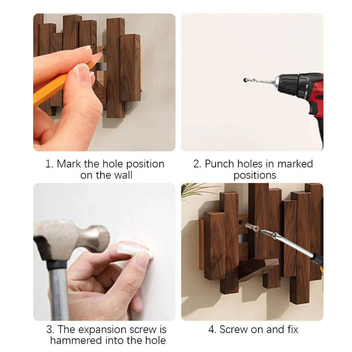 Minimalistische Holzgarderobe aus Nussbaum & Buche, praktische Flurgarderobe für Mäntel.
