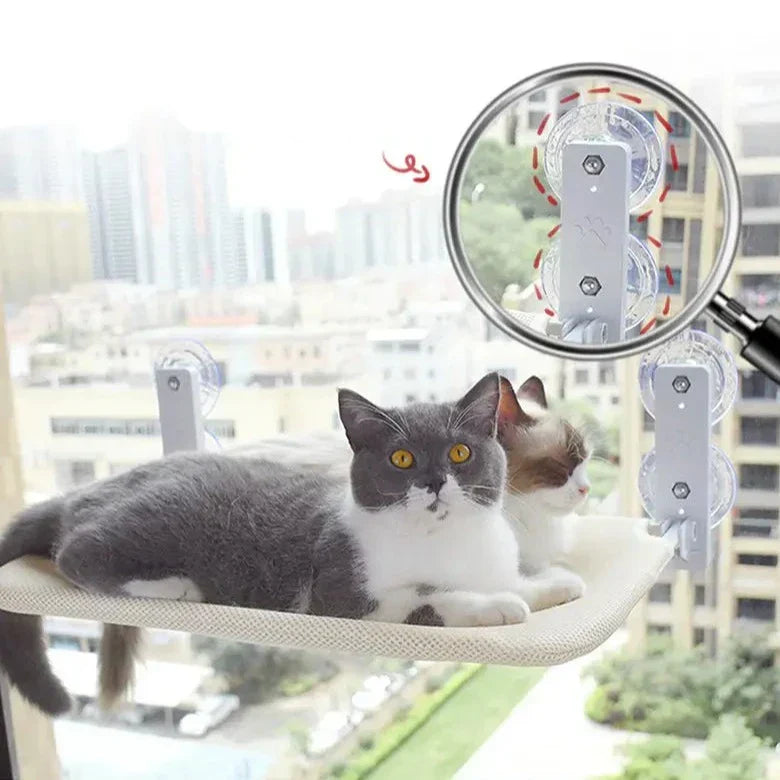 Gemütliche Katzenhängematte, wandmontiert, mit weichem Kissen; perfekter Tierschlafplatz am Fenster.