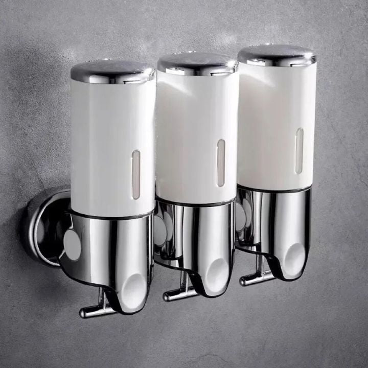Funktionaler Wandseifenspender aus Edelstahl für Flüssigseife, Silber, Bad & Küche.