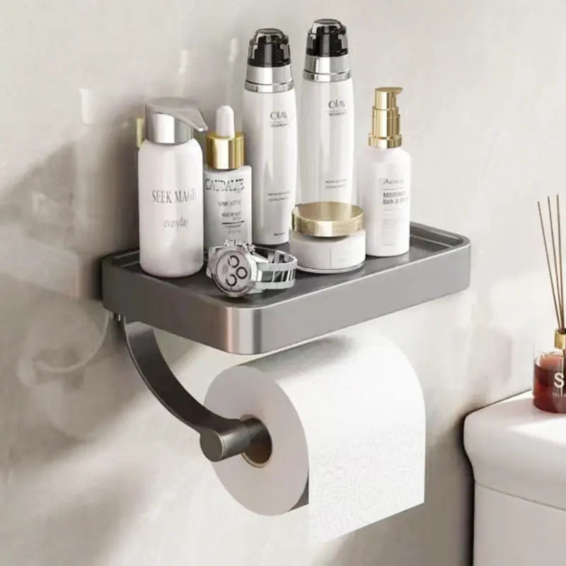 Design-Toilettenpapierhalter für die Wand, mit integrierter Ablage für Handy oder Deko.