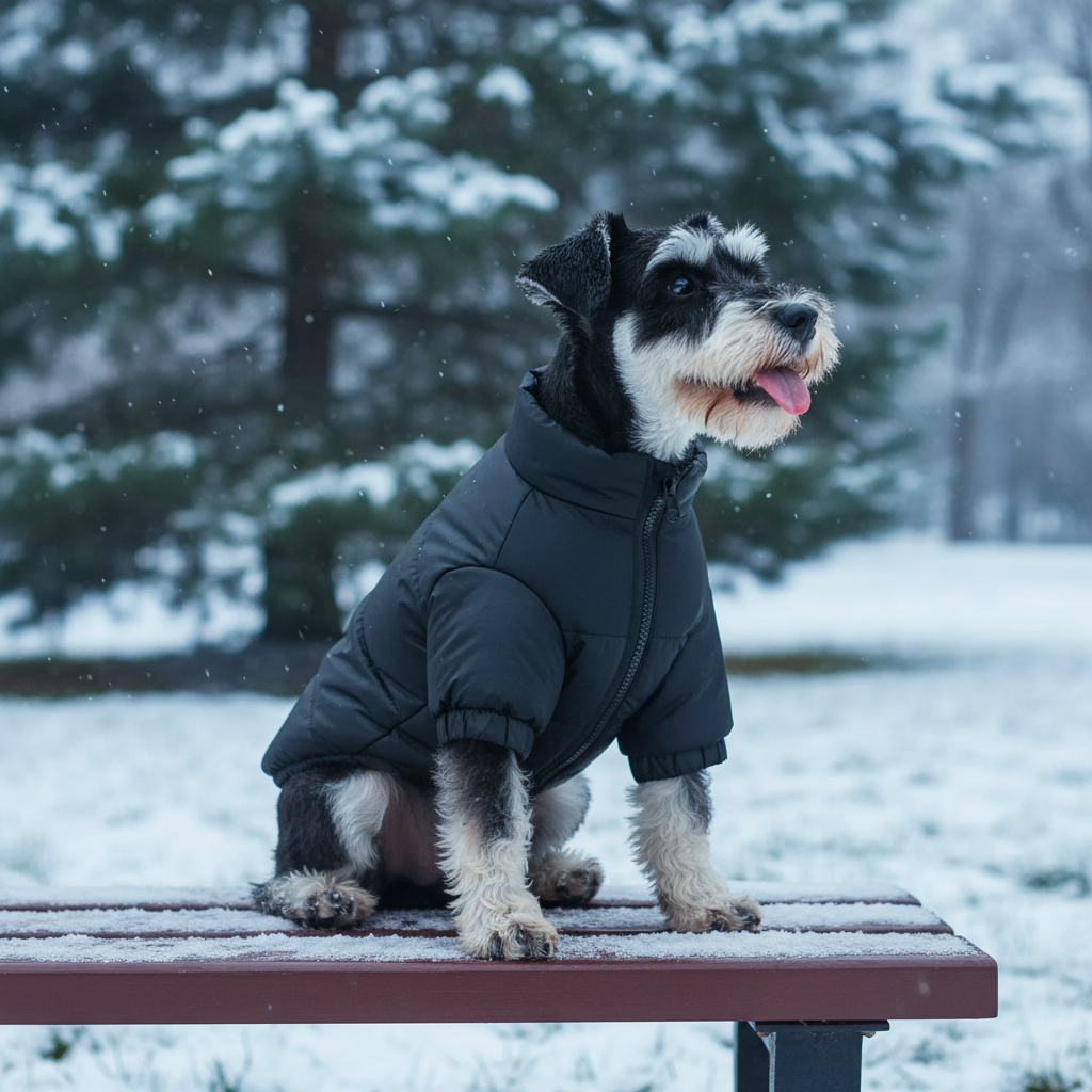 Warme, gepolsterte FurShield Hundewinterjacke für kalte Tage. Ideal für Spaziergänge & Kälteschutz.