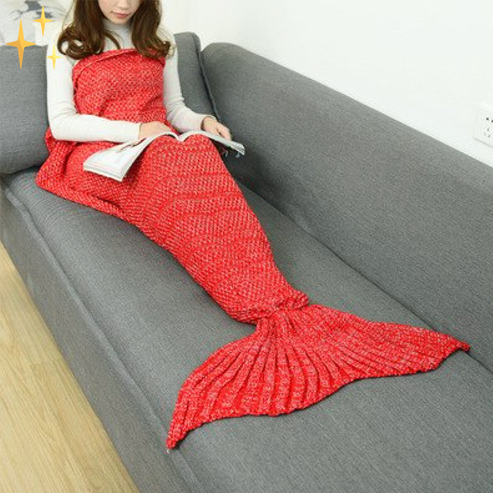 Warme gestrickte Meerjungfrau-Decke, ideal für gemütliche Entspannung auf dem Sofa oder Bett.