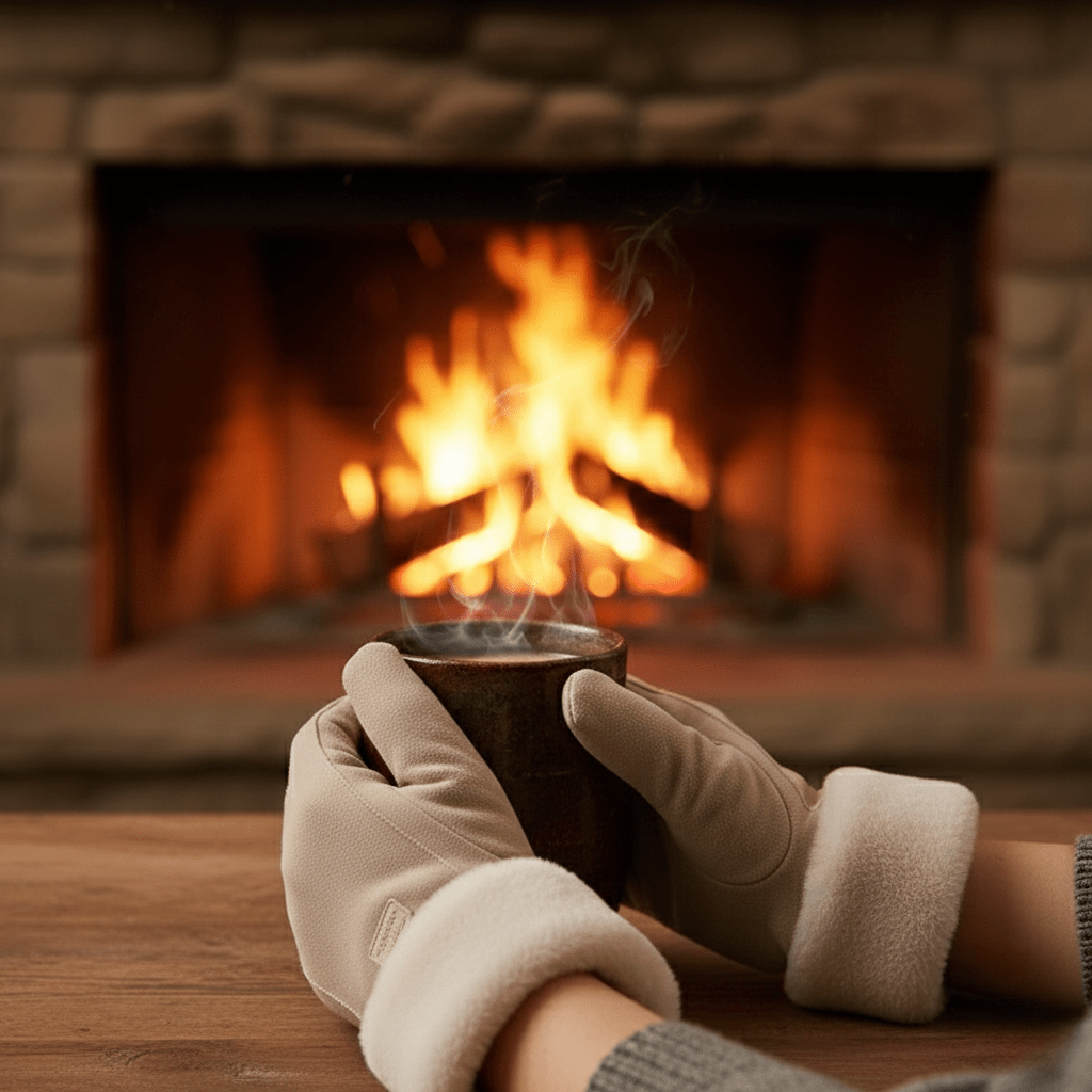 Set von warmen Touchscreen-Damenhandschuhen für den Winter. Elegant, bequem und praktisch für kalte Temperaturen.