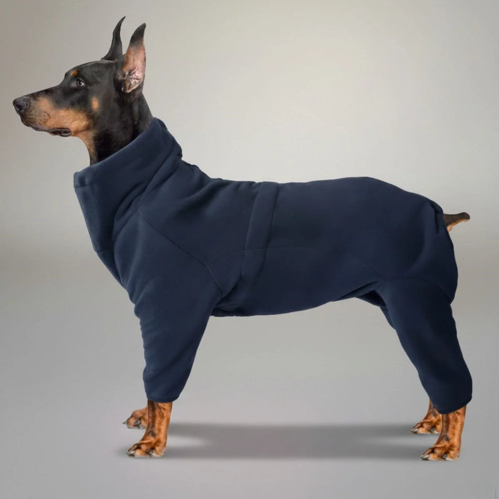 Stilvoller Hundeanzug in Marineblau, die perfekte Winterkleidung und Hundeoutfit für Ihren Hund.