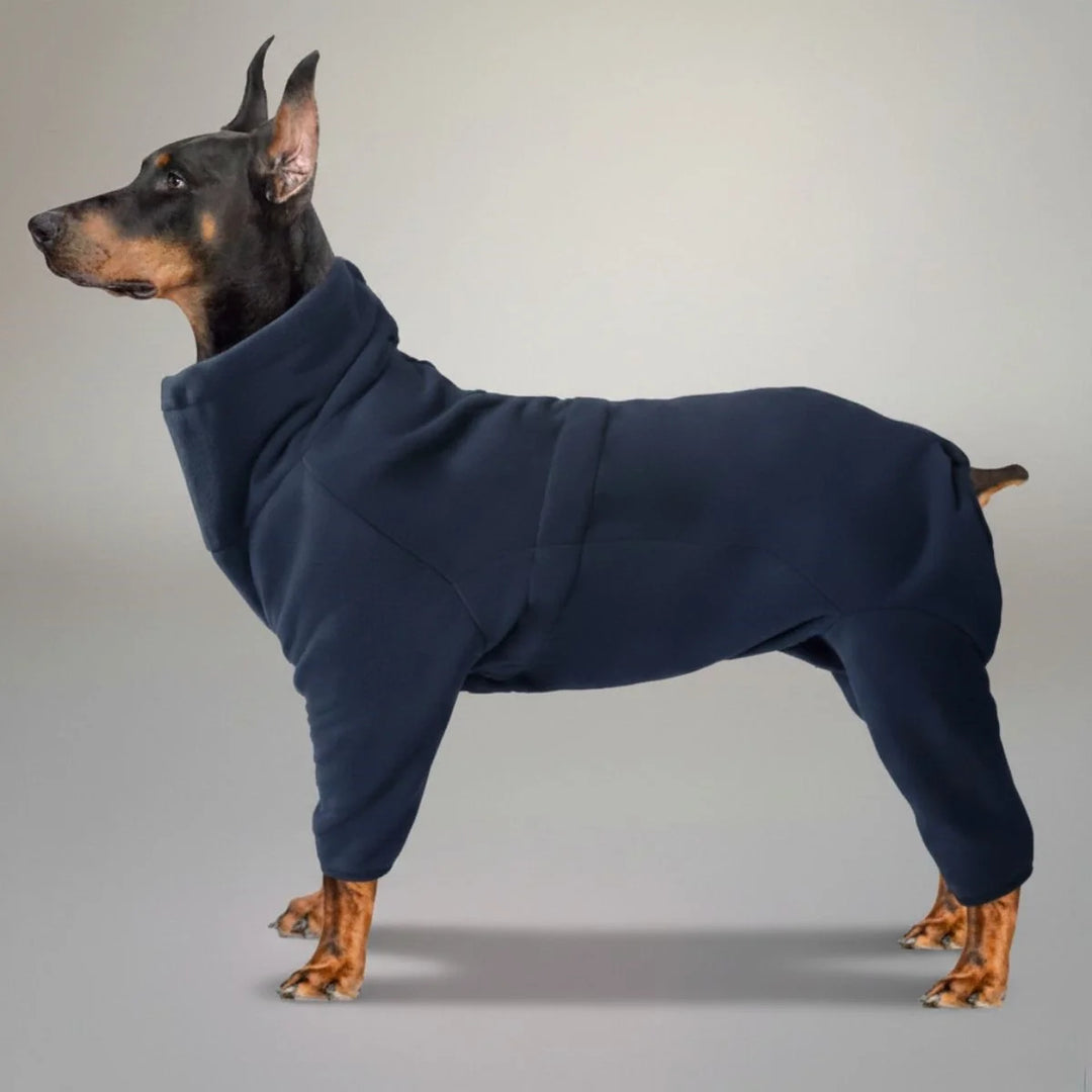 Stilvoller Hundeanzug in Marineblau, die perfekte Winterkleidung und Hundeoutfit für Ihren Hund.