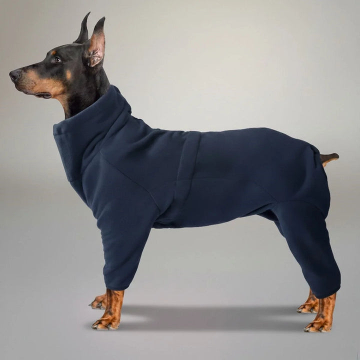 Stilvoller Hundeanzug in Marineblau, die perfekte Winterkleidung und Hundeoutfit für Ihren Hund.