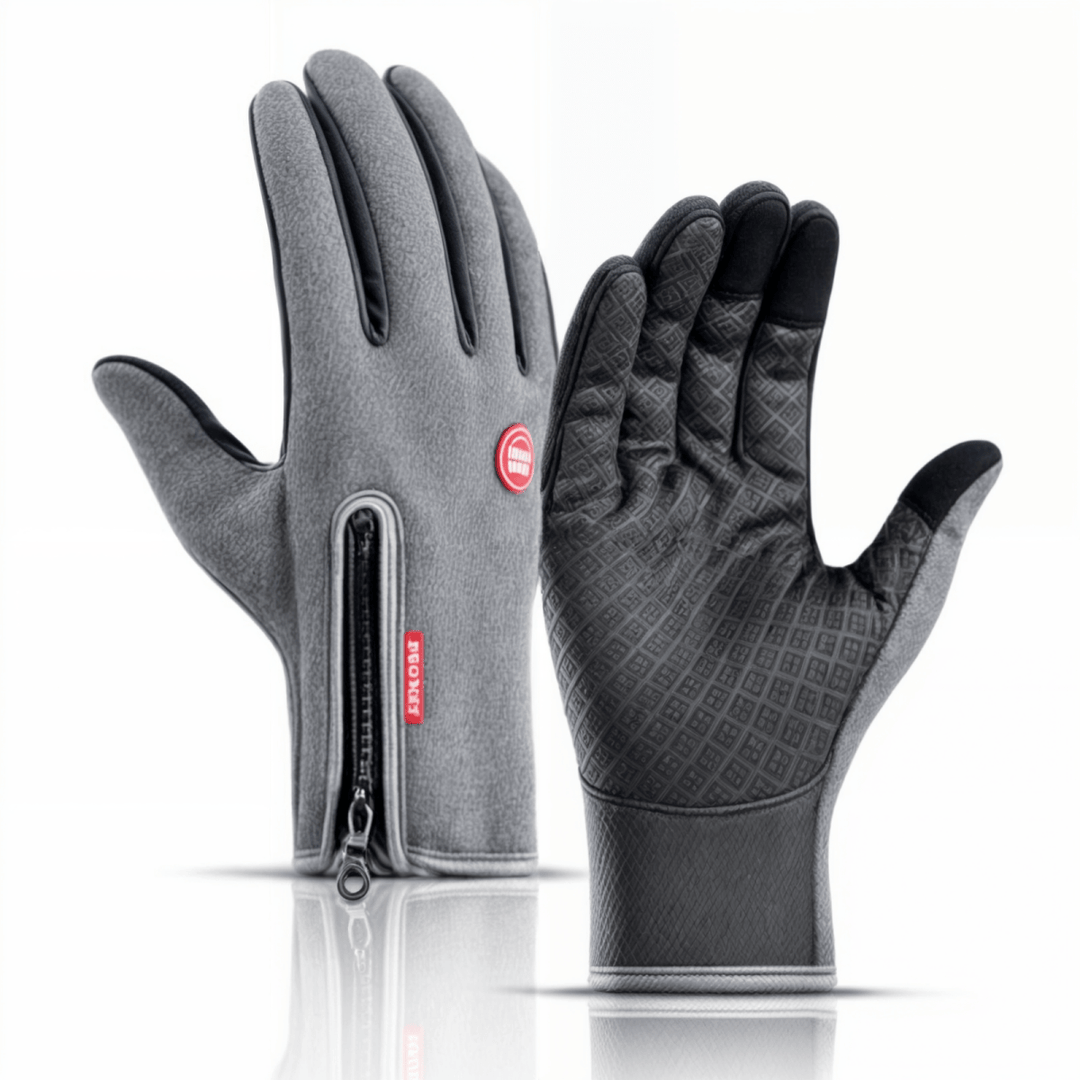 Person trägt WARMTOUCH Sport-Handschuhe, die warm, winddicht und Touchscreen-kompatibel sind.