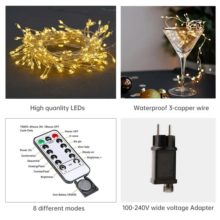 Bunte LED Cluster Lichterkette, wasserdicht, ideal für fröhliche Garten- & Eventbeleuchtung im Außenbereich.