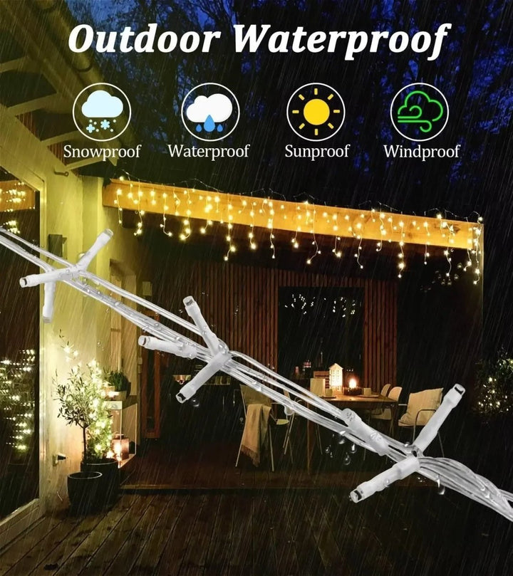 Wasserdichte IP44 LED-Vorhang-Lichterkette, perfekt für Außen- und Innendekoration, ganzjährig nutzbar.