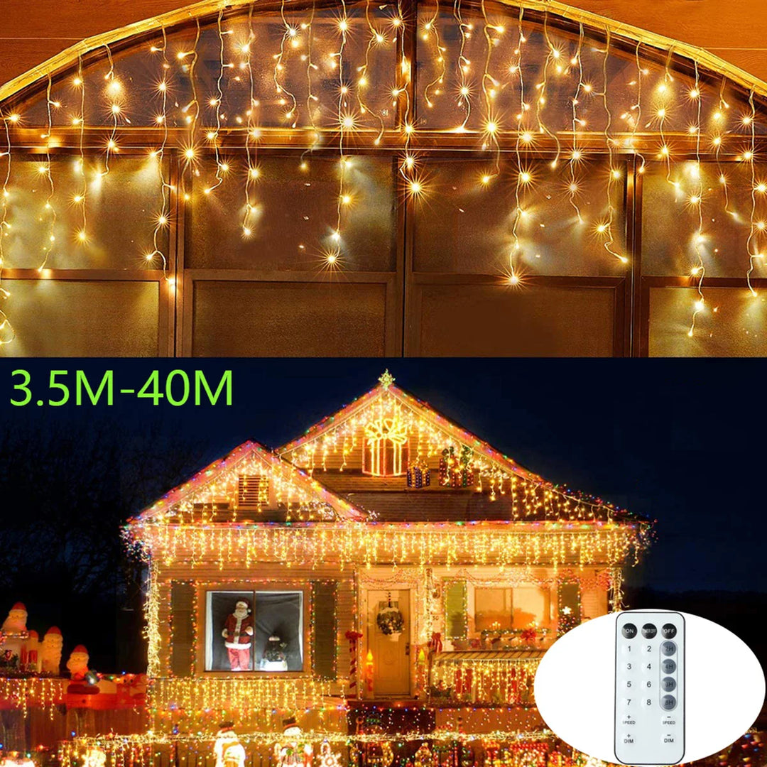 Warmweißer LED Eiszapfen Lichtervorhang, gemütliche Weihnachtsdeko für Innen & Außen, Gartenbeleuchtung.