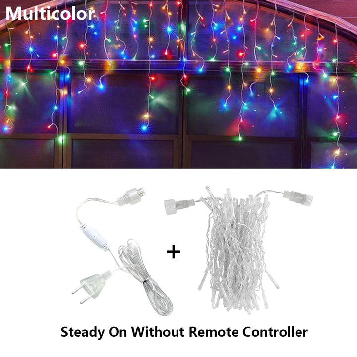 Elegante LED Eiszapfen Winterdeko, Lichtervorhang für stimmungsvolle Innen- und Außenbeleuchtung.