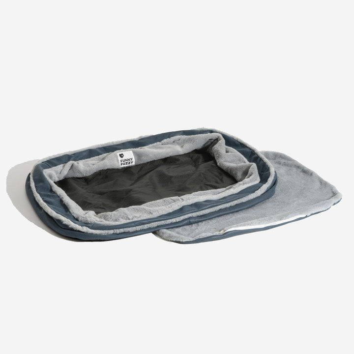 Waschbarer Ersatzbezug für Komfort-Hundebett, marineblau, aus weichem Polyester Plüsch für Tiefschlaf.
