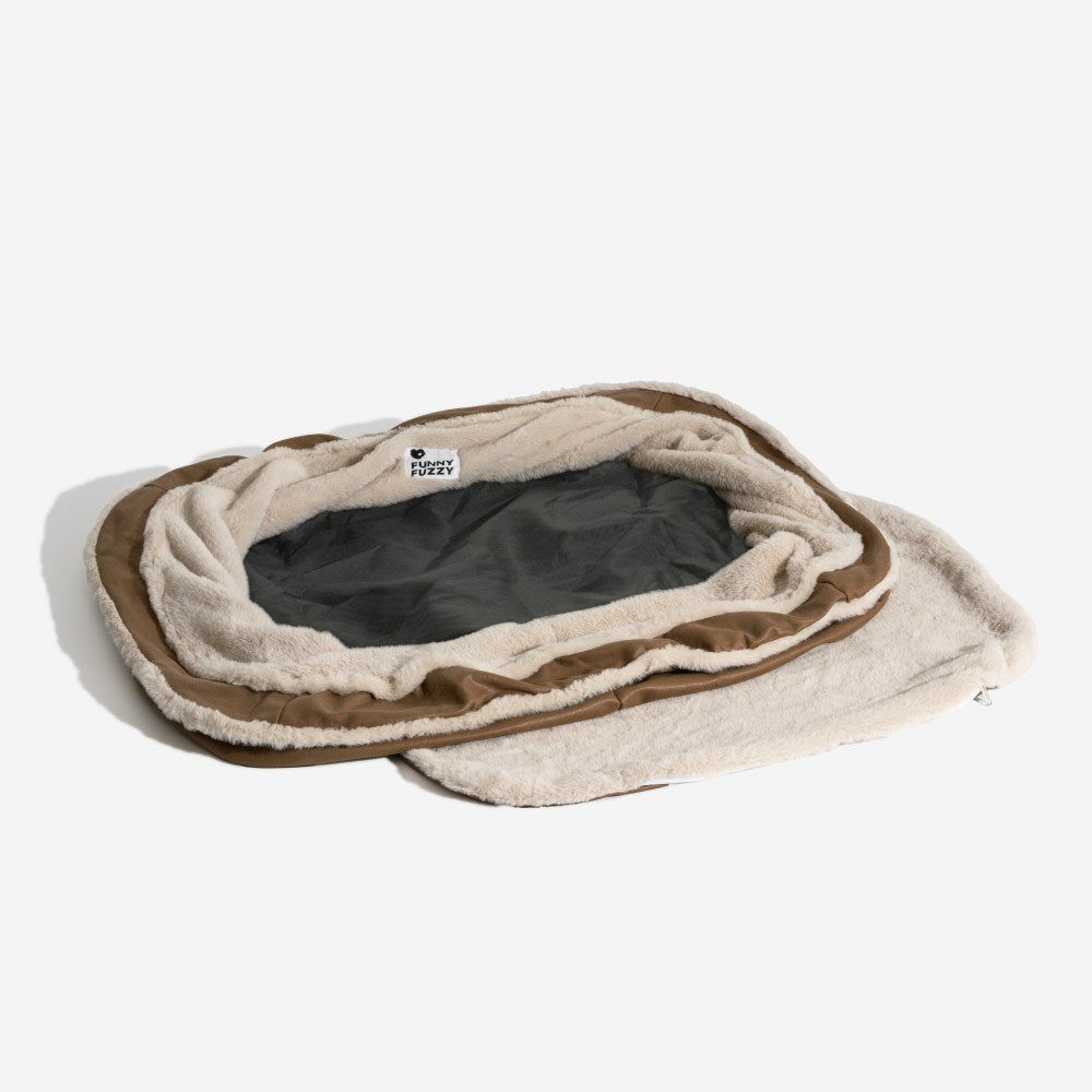 Marineblauer & dunkelbrauner Hundebettbezug aus waschbarem Polyester Plüsch, ideal als Ersatzbezug.