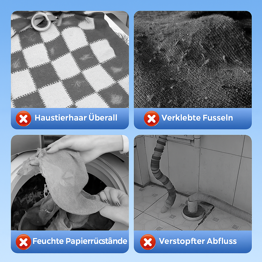 Wiederverwendbarer Fusselentferner für die Waschmaschine. Befreit Kleidung von Tierhaaren & Fusseln.